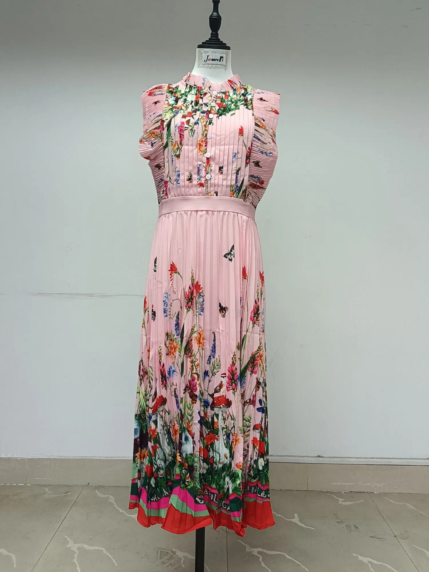 Casual Dresses Elegant Fashion Women Summer Floral Print Midi Long Dress Lady Office Work Vest Tank Ruffles Holiday Vacation Runway Design Party 2025