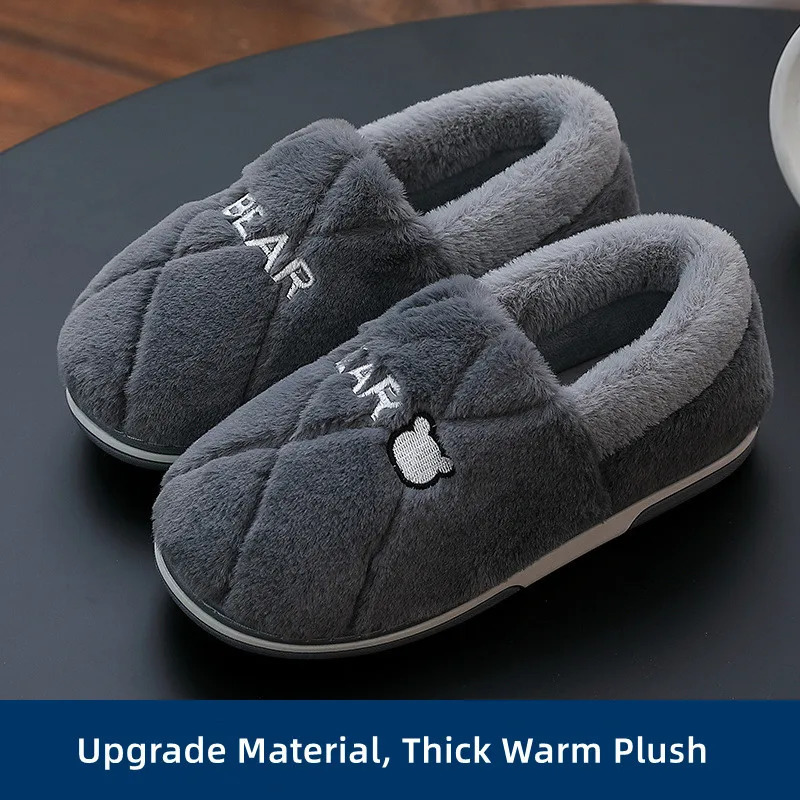Big Size 48 49 Men Home Slippers Winter Warm Plush Slides Couples Indoor Flats Antislip Bedroom Shoes Women Autumn Furry 241214