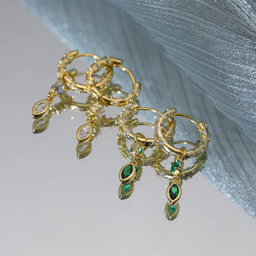 CANNER 925 Sterling Silver Hugging Hoop Earrings INS Creative Versatile Emerald Zircon Petals Pendant Earring Korean Jewerly 241214