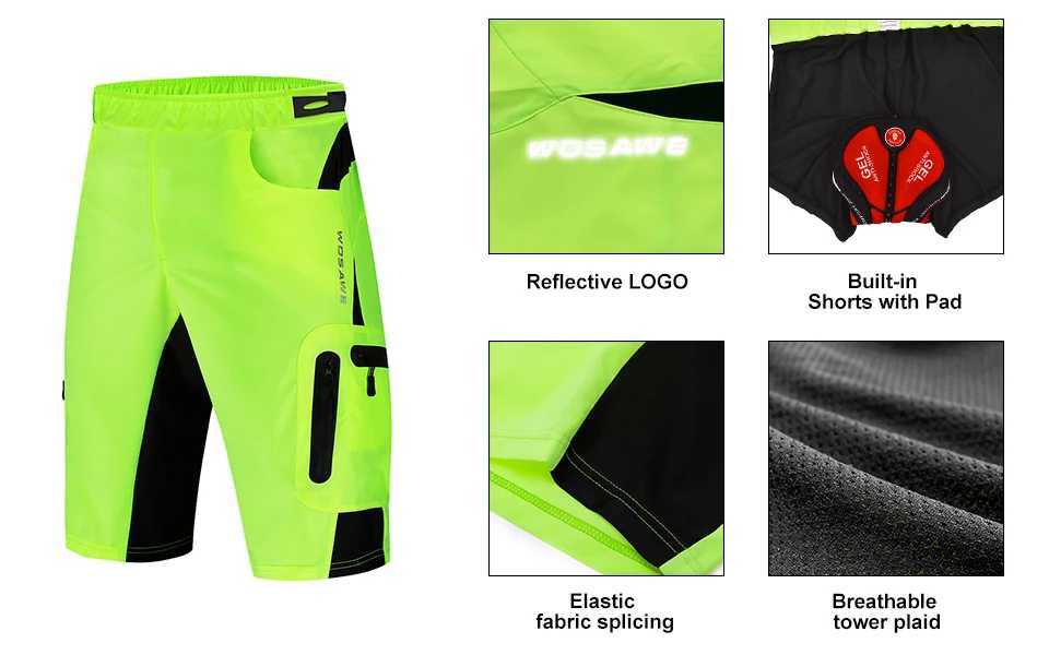 WOSAWE Mens Cycling Shorts Built-in 3D cushion Padding Loose Fit Shockproof Bike Trousers Breathable with Multi Pockets X260527