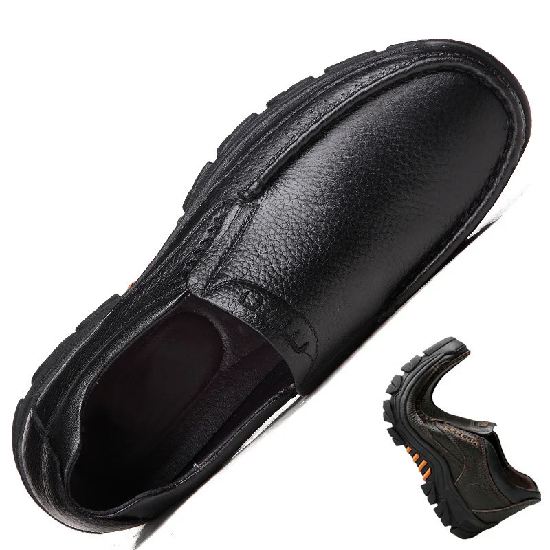 100% Genuine Leather Shoes Men Loafers Soft Cowhide Mens Casual Male Footwear Black Brown Slipon Thick Sole 241214