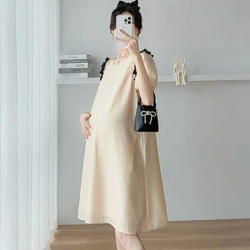 Short Materni Summer Dress Plus Size Block Clolor Ruffles Patchwork Pregnant Woman A-line Dress Sweet Pregnancy Mini DressesXJ241213
