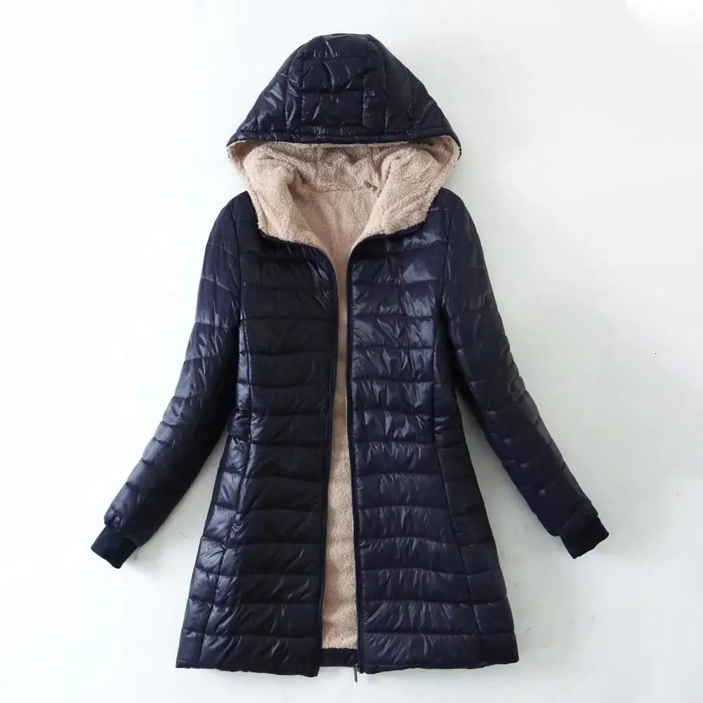 Plush lined womens park autumn and winter cotton jacket casual ultrathin Emboridery hooded 241212