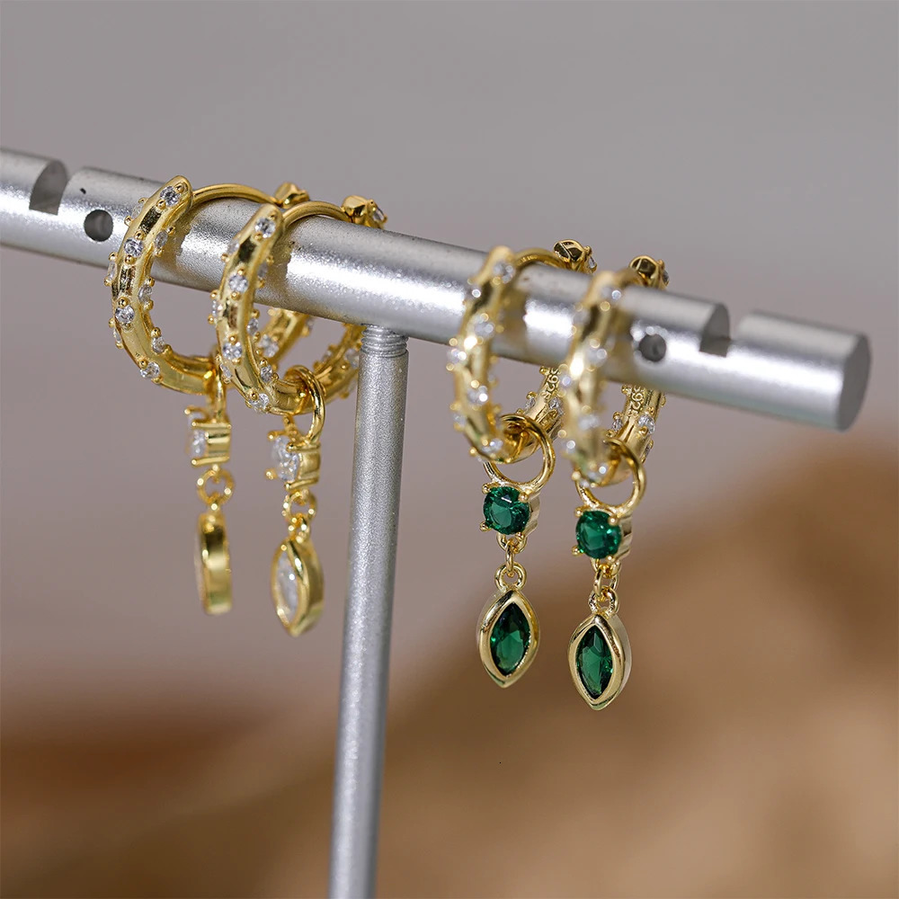 CANNER 925 Sterling Silver Hugging Hoop Earrings INS Creative Versatile Emerald Zircon Petals Pendant Earring Korean Jewerly 241214