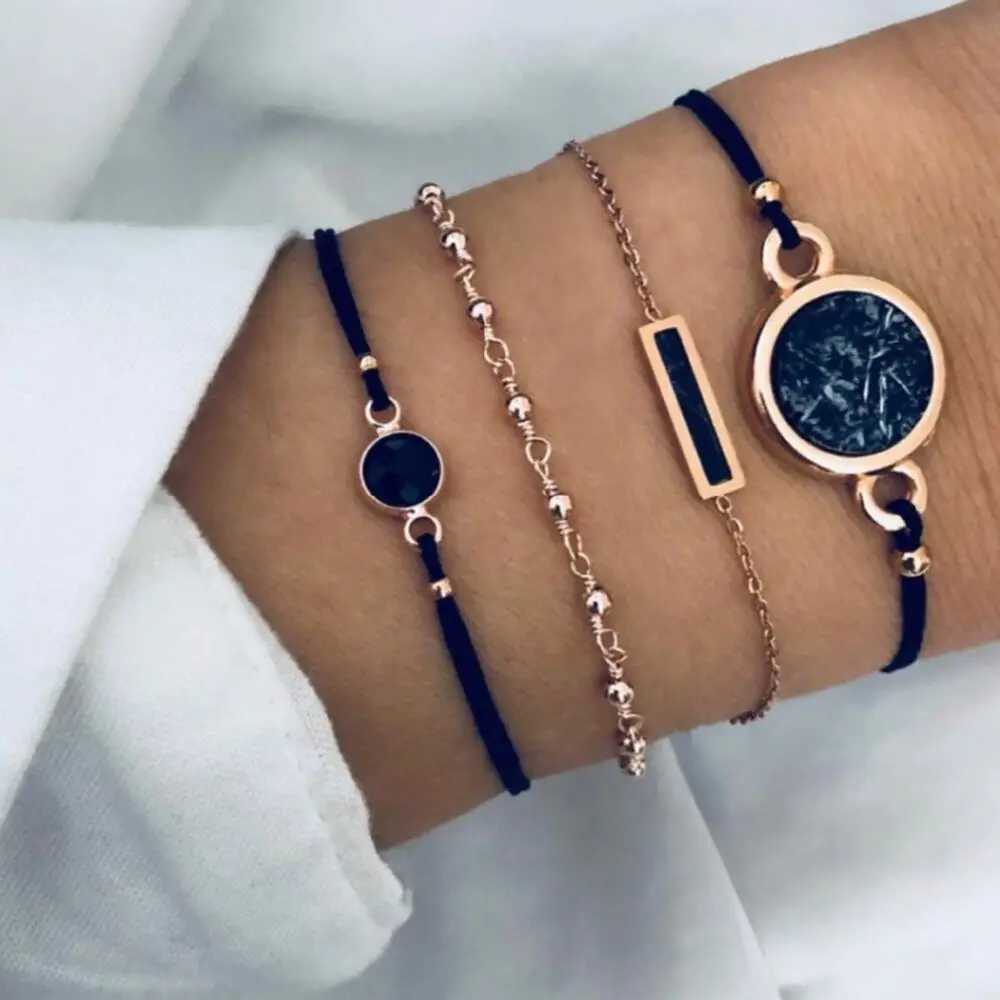 5pcs/set Bohemia Shell Moon Charm Bracelet set For Women Heart Geometric Black Beads Chain Bangle Girls Fashion Jewelry GiftXJ241214
