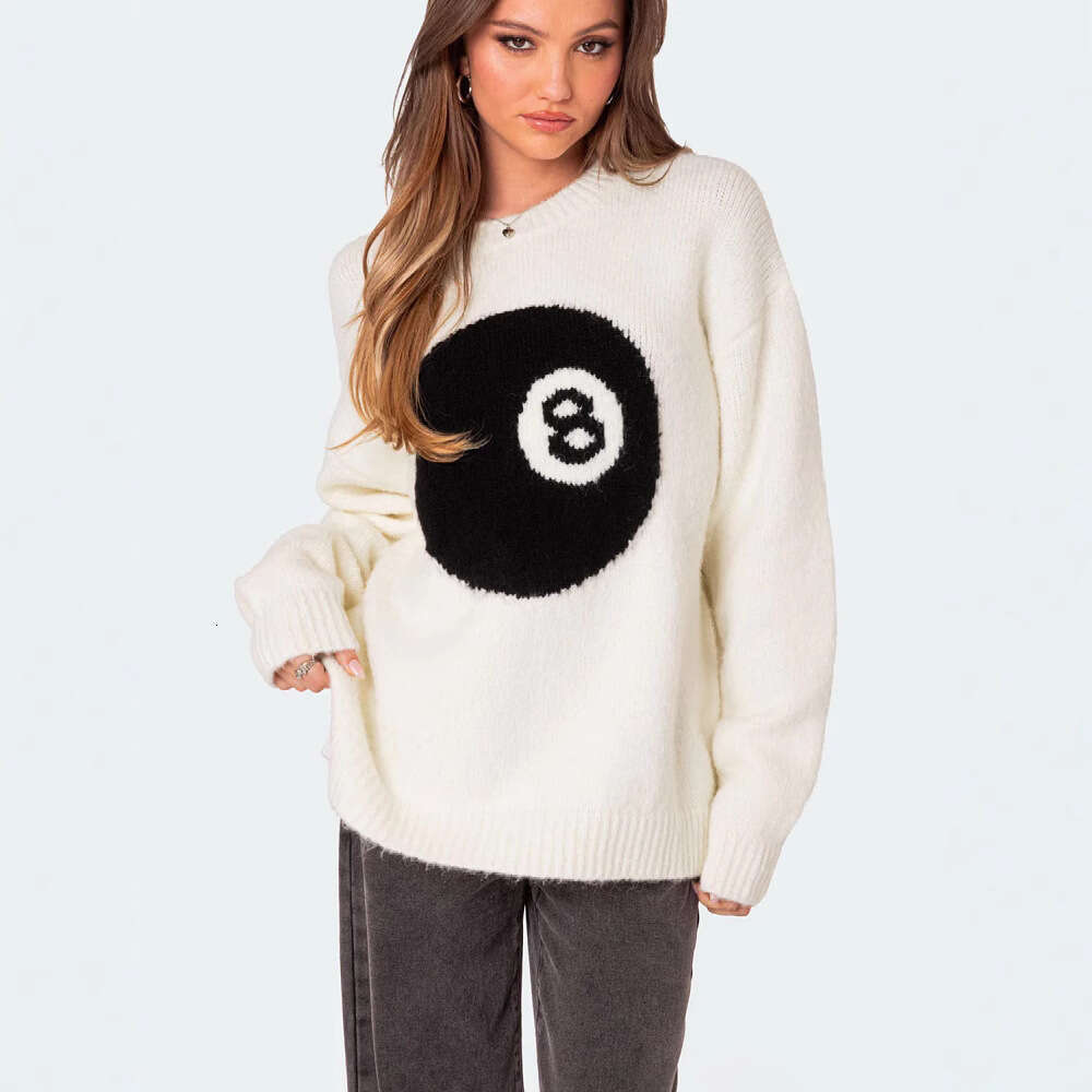 European American autumn and winter new women's loose round neck pullover jacquard knitted sweater for women