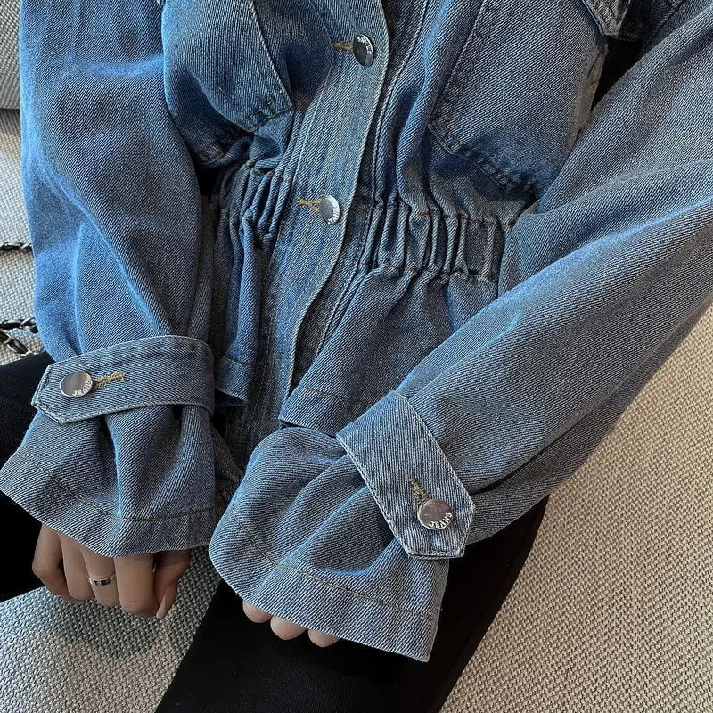 Womens Jacket SpringSummer Korean Fashion Full Match Vneck Retro Beaded Diamond n Loose Short Cowboy 241211
