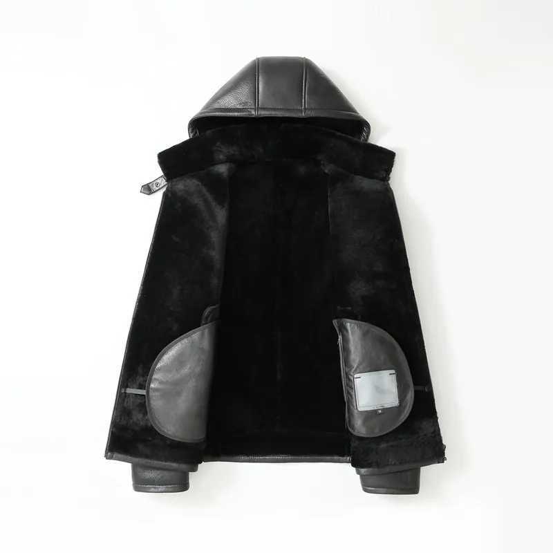 Genuine leather mens natural fur coat mens flight suit mens hoodie thick warm clothes winter jacket 2022 mens Top De Cuero W241213