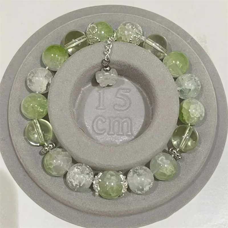 Korean Sweet Cute Flowers Pendant Beaded Bracelet For Women Green Crystal Glass Beaded Chain Bracelet Y2k Jewelry GiftsXJ241214