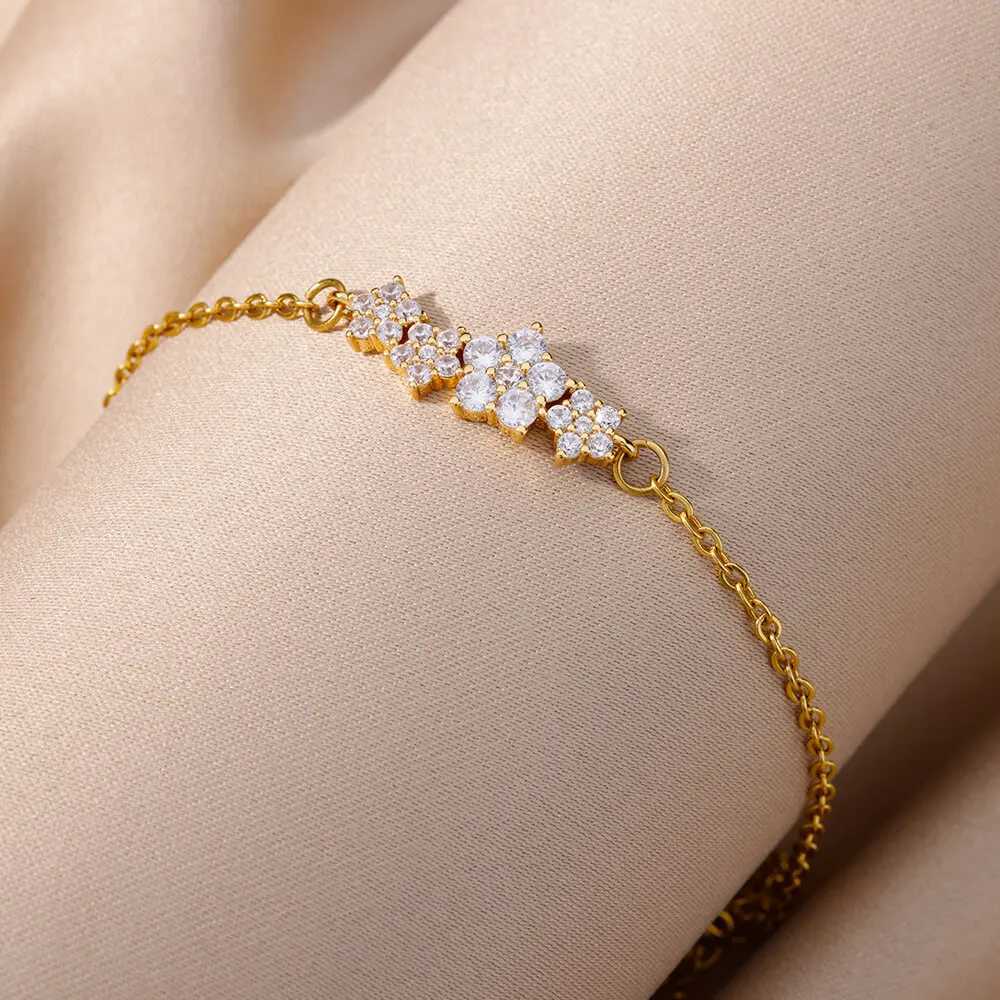 Crystal Zircon Star Bracelets For Women Fashion Gold Plated Stainl Steel Star Bracelet Party Wedding Aesthetic Jewelry GiftXJ241214