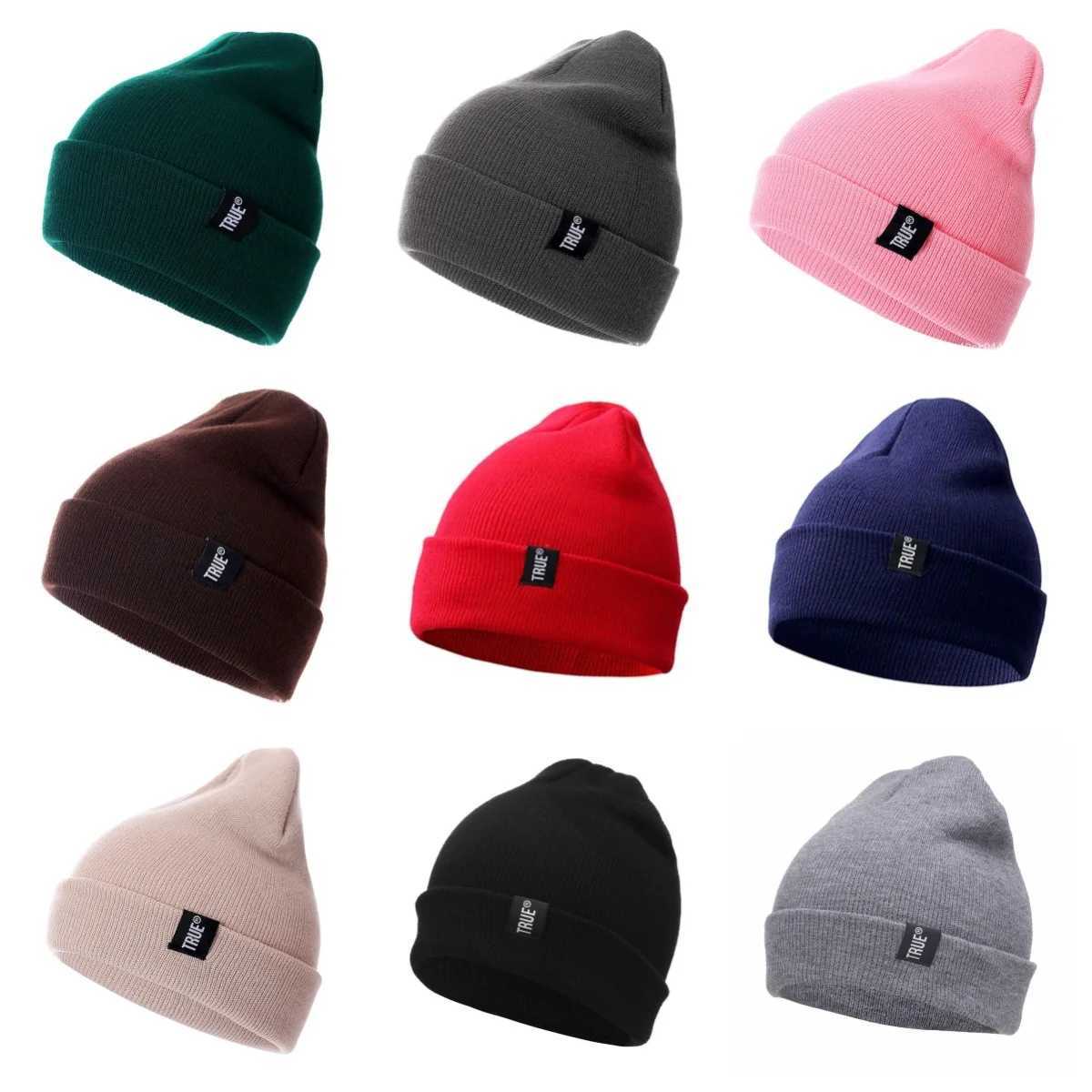 Letter True 10 Colors Casual Beanies for Men Fashion Knitted Winter Hat Solid Hip Hop Skulls Hat unisex Hat W241213