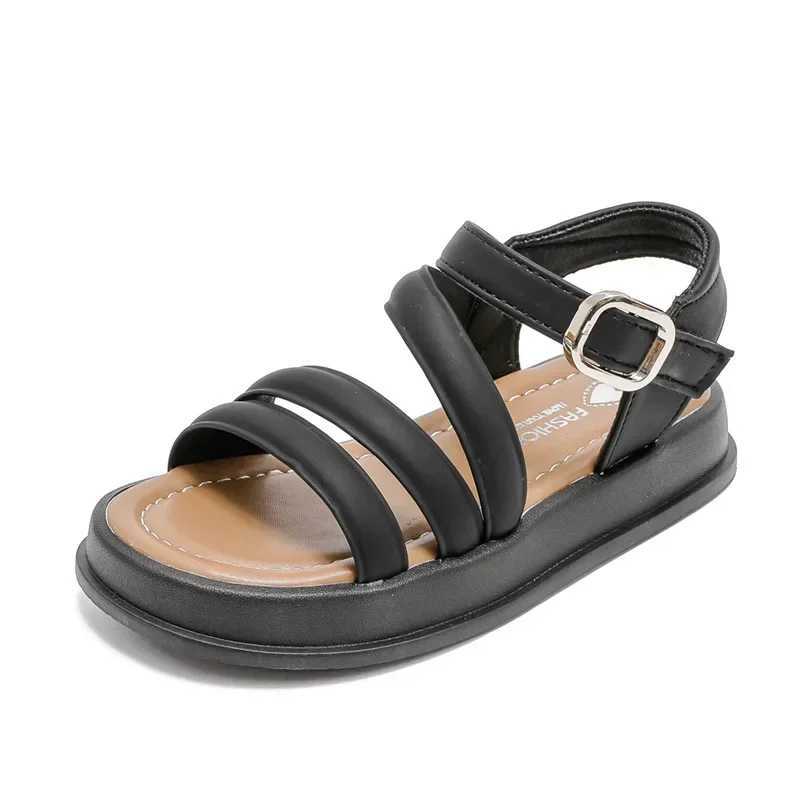 Sandals 2024 New Simple Girls Sandals Children Fashion Non-slip Hook Loop Kids Shoes Breatheable Open-toe Solid Color Cool Versatile H241213