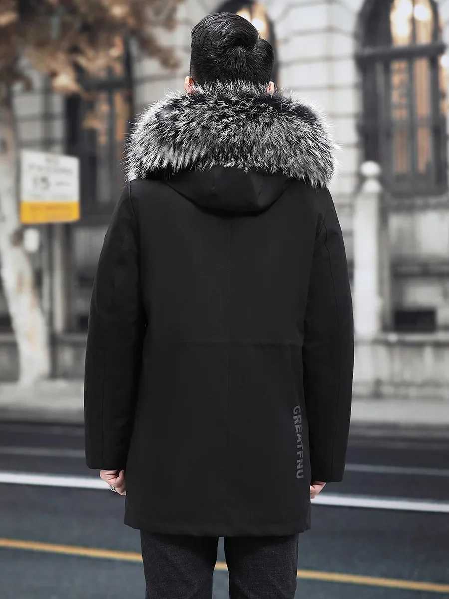 Korean fashion mens fur leather jacket jacket fox fur collar park medium length rabbit fur lining detachable winter fur coat PK2230 W241213