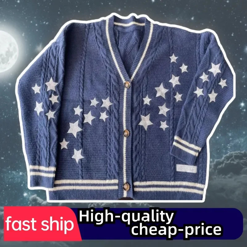 2025 Midnight Cotton Navy Blue Long Cardigan Women Y2k Autumn Loose Fitting TTPD Letter Embroidered Khaki Knitted 241210