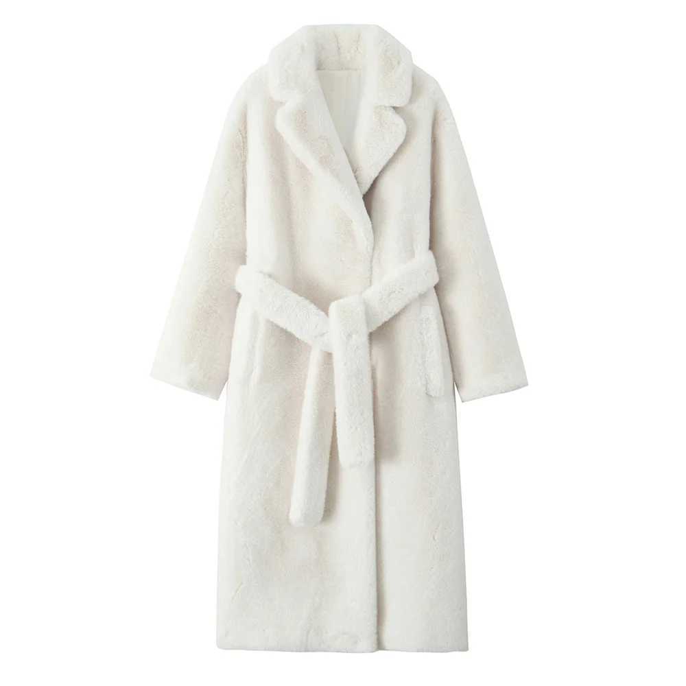 UNIZERA with belt lapel solid color medium to long plush coat autumn and winter new warm coat for women W241213