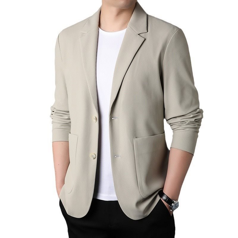 H1214New Men's Casual Striped Suit Fashion Casual Middle-aged and Young Men's Solid Color Suit