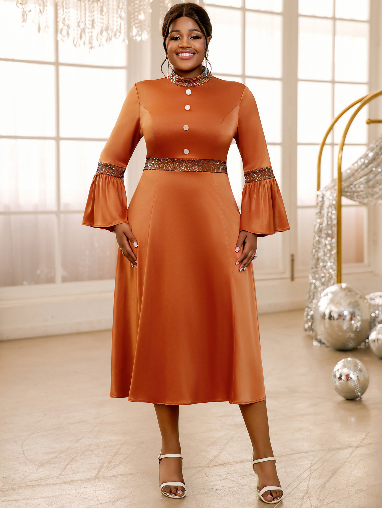 New Product: Basic Casual Plus Size Dress Women's Designer Dress Elegant Flared Sleeves Formal Dress Kardashian Style