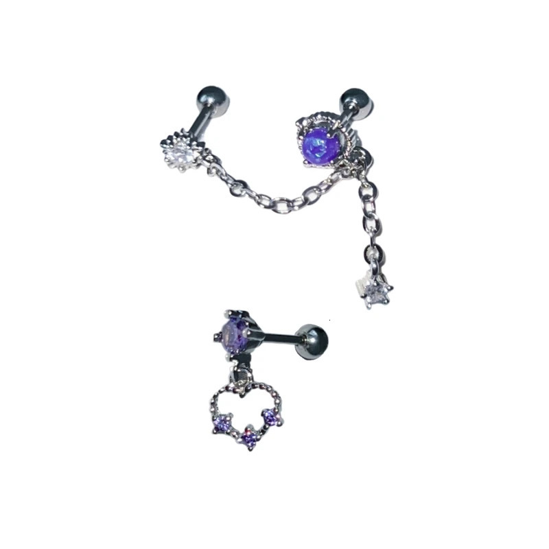 1PC Purple Zircon Helix Piercing Harajuku Girl Earring Cartilage Ear Stud Flat Conch Piercing Body Jewelry Korean Fashion 241214
