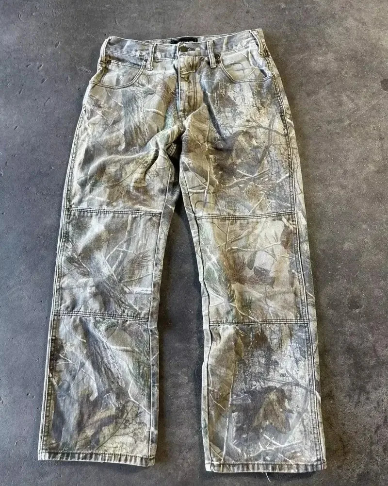 Y2K Gothic Fashion Rock Hip Hop Camouflage Baggy Jeans Men Harajuku Vintage Casual Joker High Waist Wide Leg Pants 241213