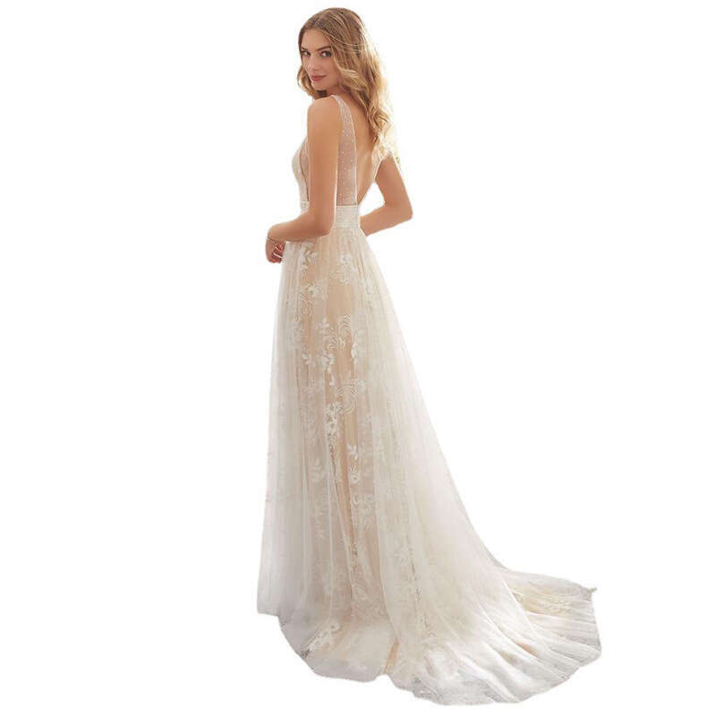 New Sexy V-Neck Sleeveless Lace Wedding Dress For European And American Foreign Trade