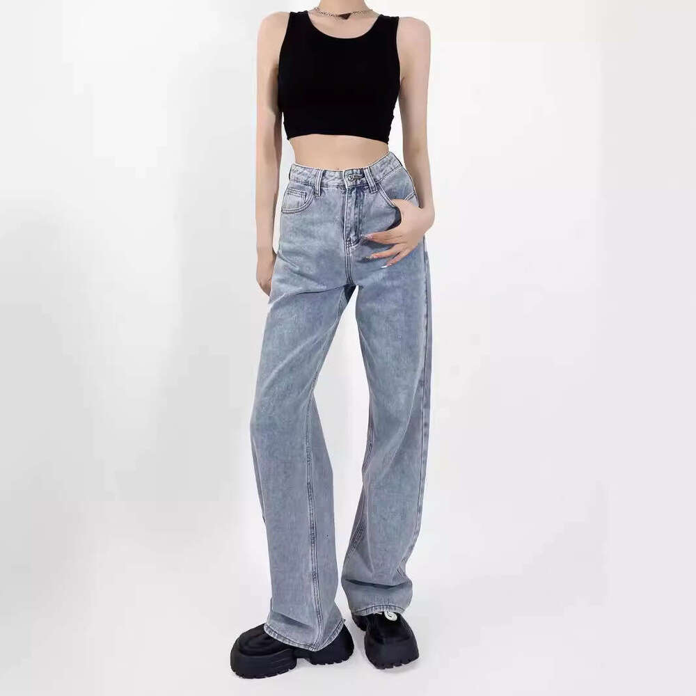 Autumn Hot Girl High Waist Loose Heart Pocket Wide Leg Jeans Women's Washed Straight leg Cowboy Pants Trendy 2024 New Style Stylish and Elegant C
