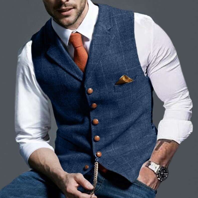 Spring Autumn European And American Casual Checkered Slim Fit Vest, Men's Coat, Fashionable Quality, Classic