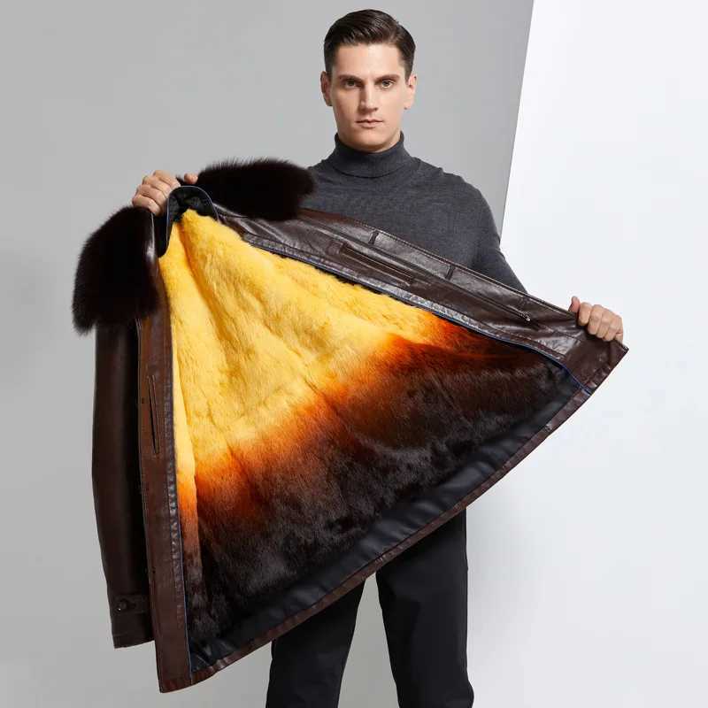 Winter middle-aged and elderly mens detachable fur collar casual leather jacket W241213
