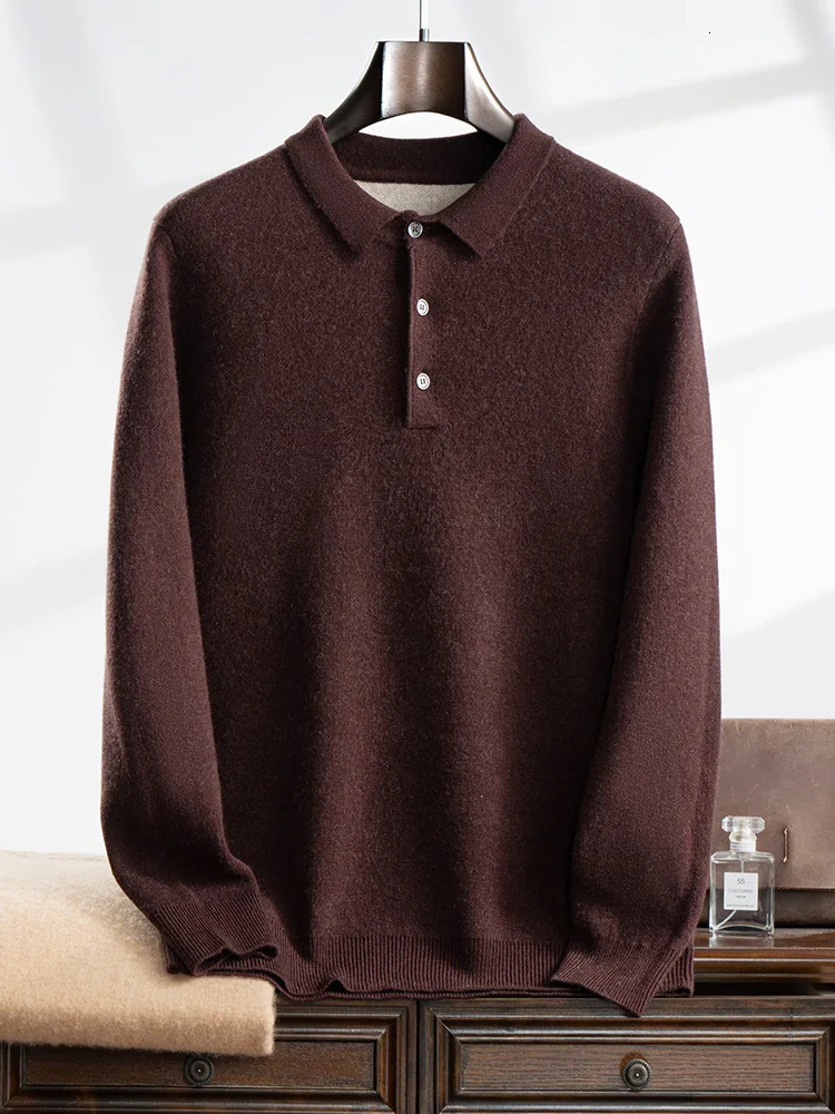 High Quality Men Thick 100% Cashmere Sweater Polo Pullover Autumn Winter Knitwear Long Sleeve Smart Casual Clothing Top 241209