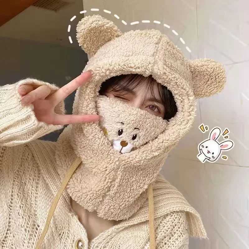 Plush Hat Autumn Winter Cute Children Scarf Masked Hood Cap Double Fleece Warmth Boy Girl Adult Parent-child Baby Hat W241213