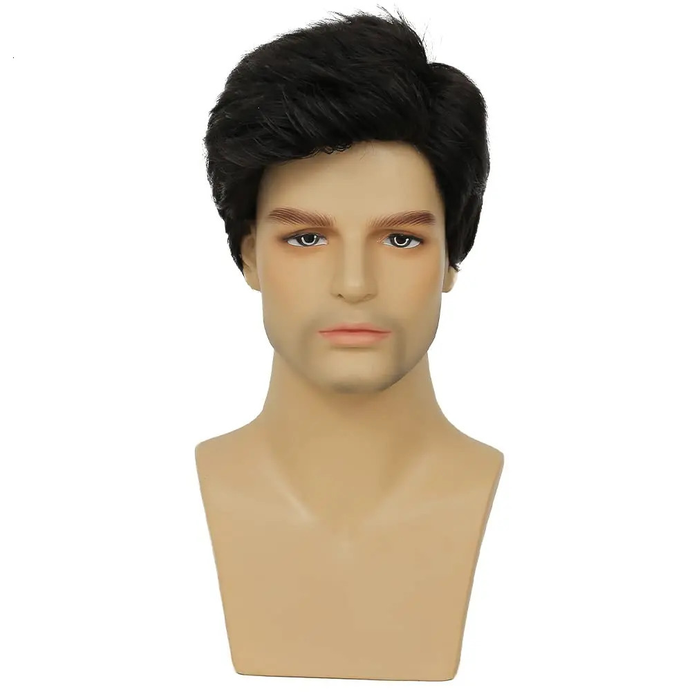 Mens Wig Short Layered Heat Resistant Synthetic Wig 80s Costume Wigs Daily Replacement Wig for Male Guy 241213