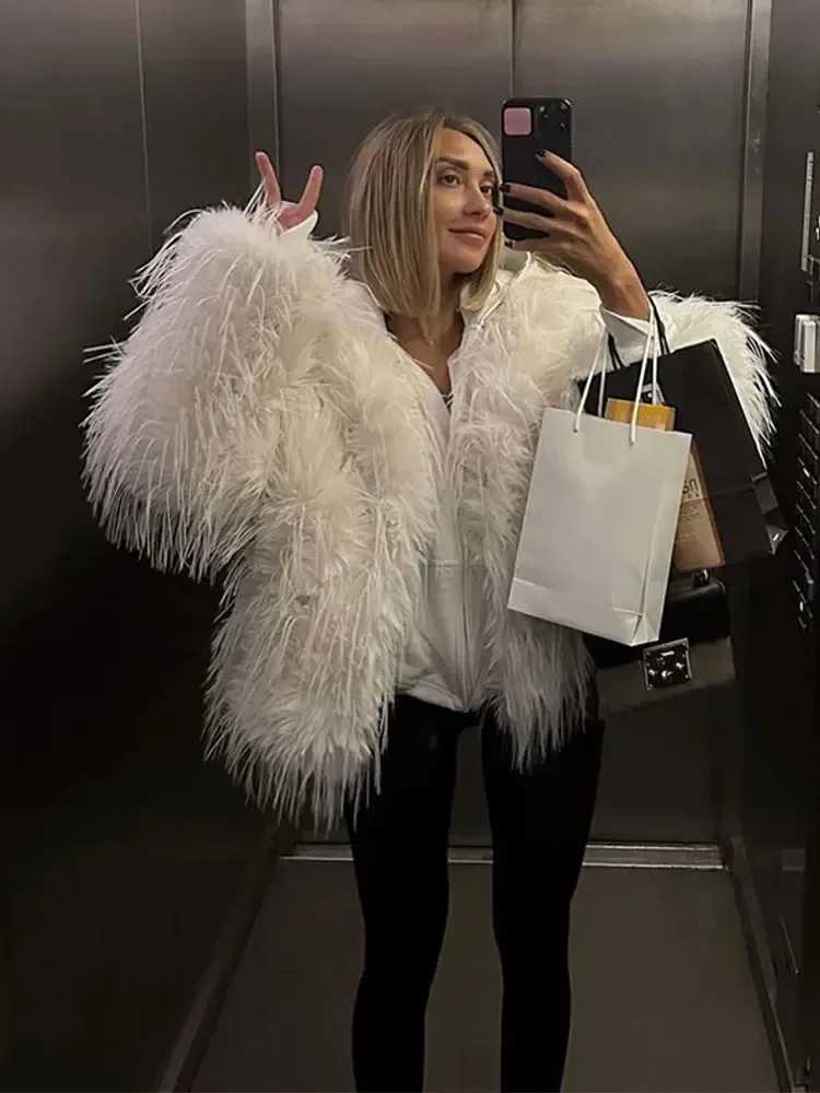 Fashionable solid fur faux fur womens coat elegant V-neck long Slve warm jacket 2024 new winter womens premium coat X241214