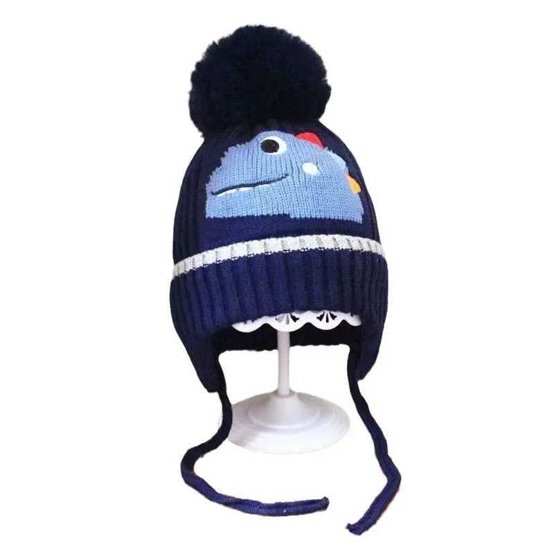 Winter Childrens Thick Knitted Hat Boys and Girls Cotton Hot Hat Dinosaur Children Ear Protection Bean Hat W241213