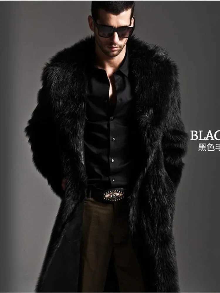 2020 autumn and winter mens artificial fur big collar fur mens long artificial fur jacket fashionable thick mens coat mens clothing W241213