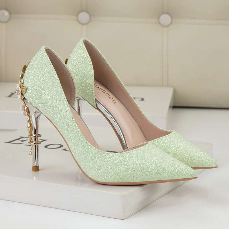 Fashionable floral strange high heels pump womens Pointed Toe super high heels wedding shoes womens metal decoration zapato mujer 241213