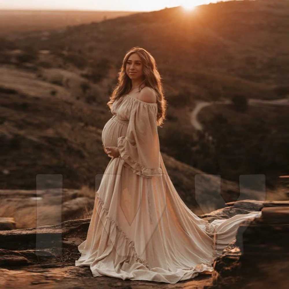 Bohemian Photo Shooting Pregnancy Dress One Shoulder With Split Mopping Dress Photoshoot Clothing Materni Photography PropsXJ241213