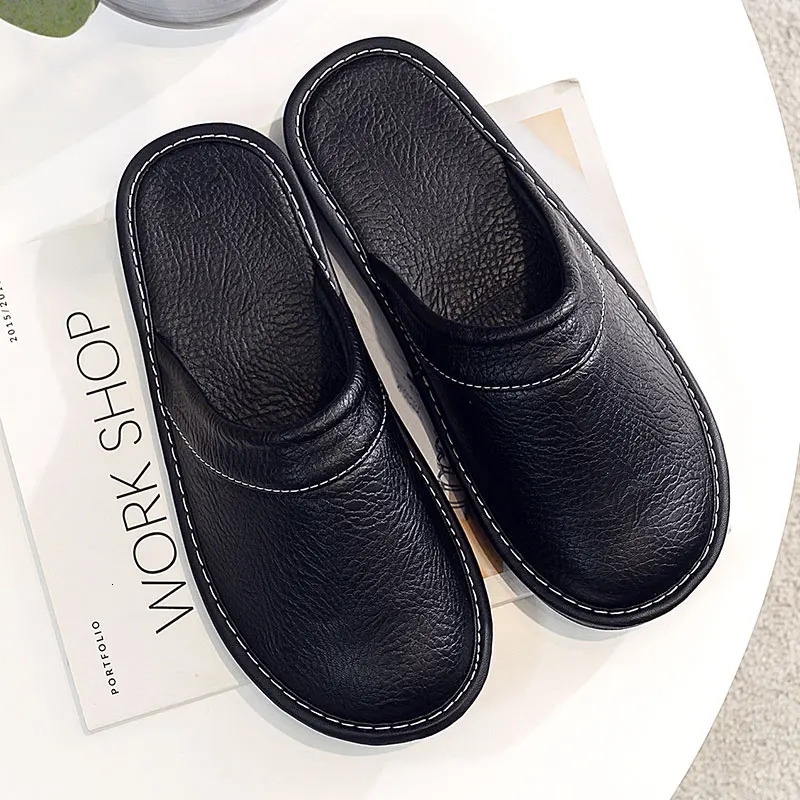 Plus Size 47 48 Mens Autumn Home Shoes Unisex Leather Slippers Comfort Indoor Men Flat 241214