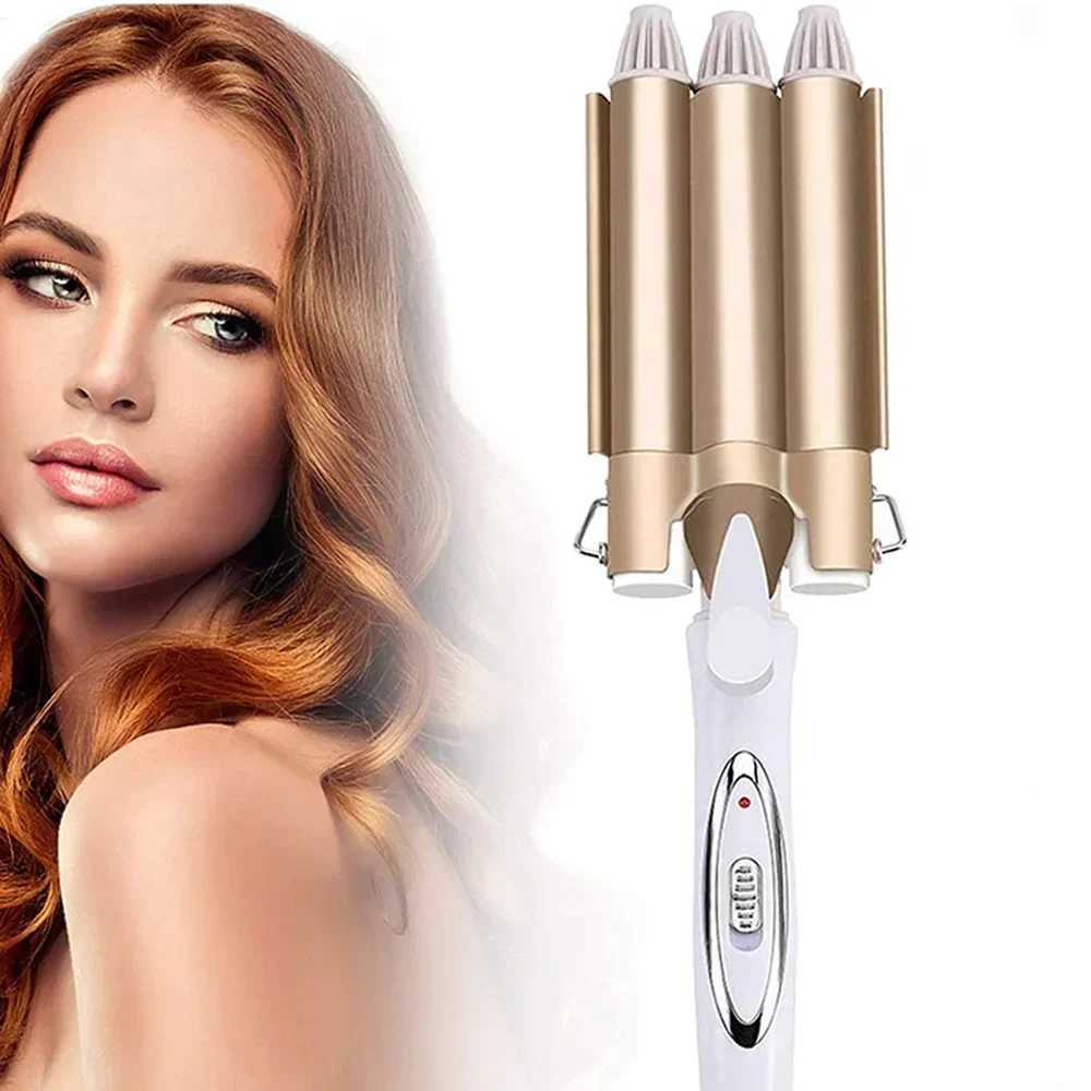 Hair Curler Anti Scalding 3 Barrel Curling Iron Wand Dual Voltage Ceramic Hair Waver Crimper Instant Curls Styling Hair Brush W241214