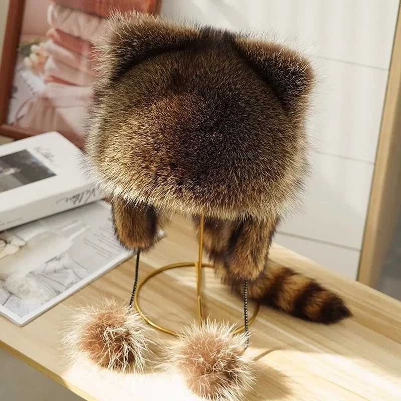 Little Raccoon Ear Protection Hat American Raccoon Hairy Thunder Peak Tyrant Hat Boys and Girls Winter Warm Str Hat W241213