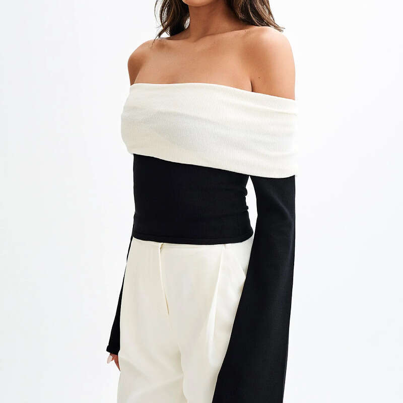 European and American new knitted top women's one design, temperament, off shoulder slim fit sweater for women