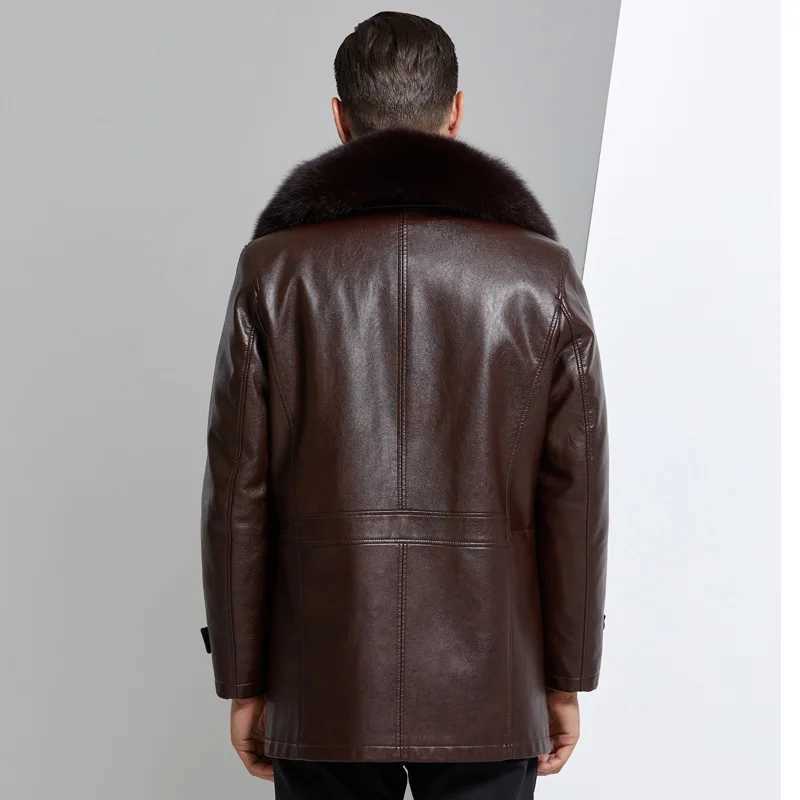 Winter middle-aged and elderly mens detachable fur collar casual leather jacket W241213
