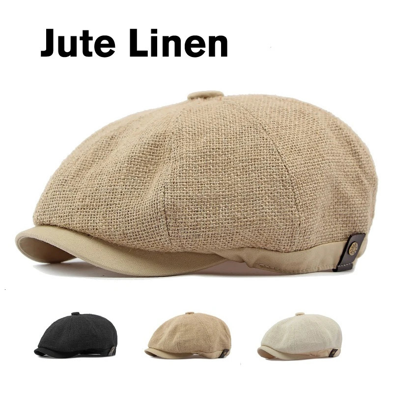 Jute Linen Berets Hats for Men Summer Breathable sboy Caps Boina Hombre Gatsby Hat Women Gorras Para Mujer Flat Cap 241214