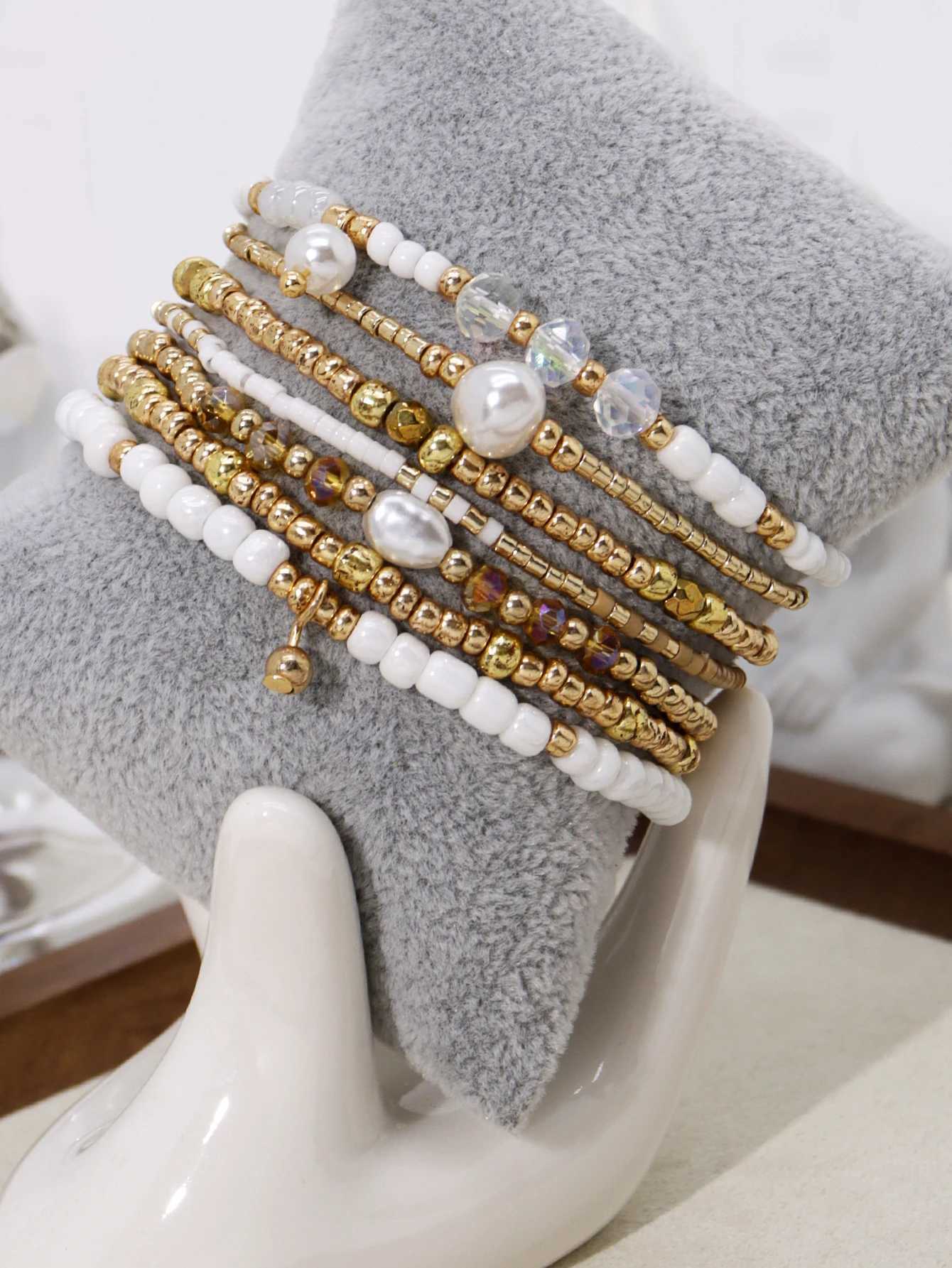 7PCS Bohemian Elastic Handmade Beaded multi-layer Stacked Womens Bracelet Set Party Jewelry GiftXJ241214