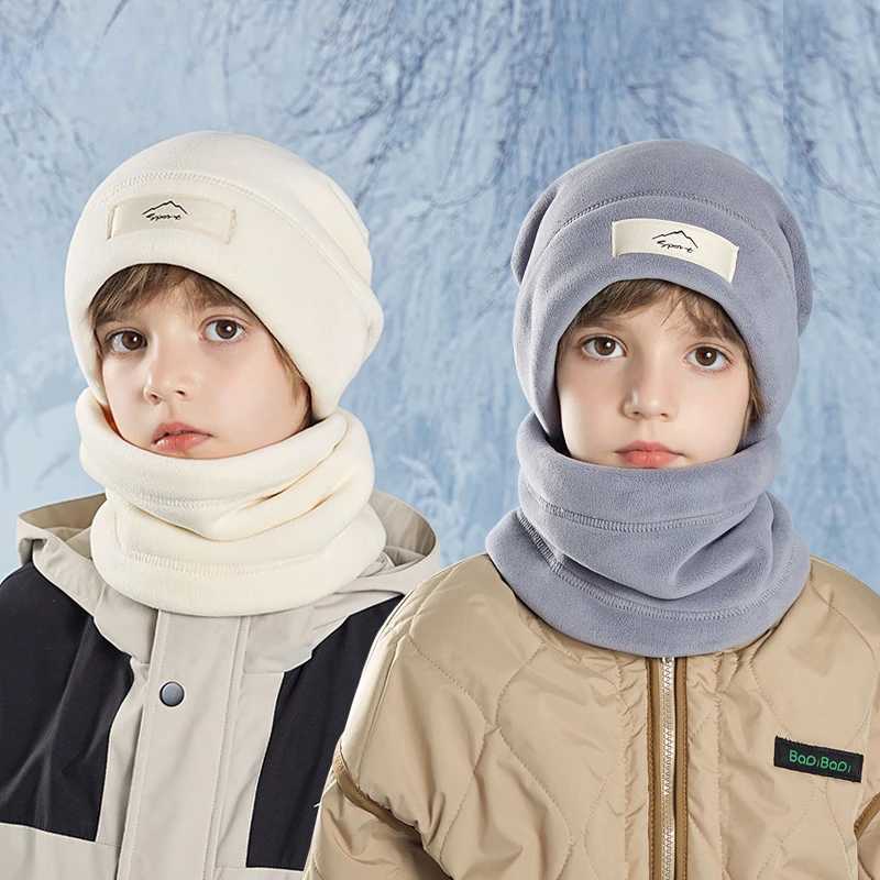 Two piece set of winter polar coral hats suitable for children boys girls facial masks neck warmers balaclava beanies hot sports scarves ski hats W241