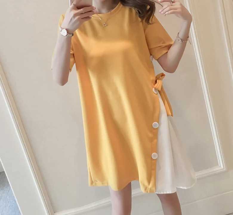 Materni Dress Spring and Summer Short-sleeved Skirt Materni Skirt T-shirt Pregnancy Clothes Materni Patchwork Loose DressXJ241213