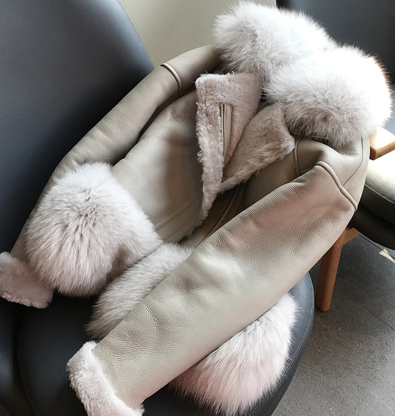 Maylofuer genuine leather sheepskin jacket womens real and natural fox fur coat ultra-thin full leather coat winter 241210