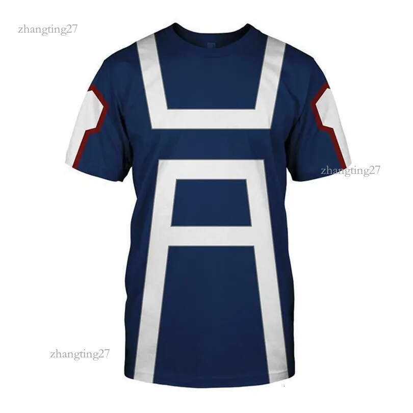 My Hero Academia Men's Summer T-shirts Midoriya Izuku 3D Printing School College Style Boku no Hero Academia Blue T Shirt Tops T200224