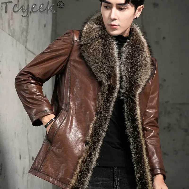 Quick view Wish list Winter Warm Raccoon Dog Fur Collar Coat Man Natural Mink Fur Liner Jacket Men Clothes Casual Sheepskin Real Leather Coats W241213