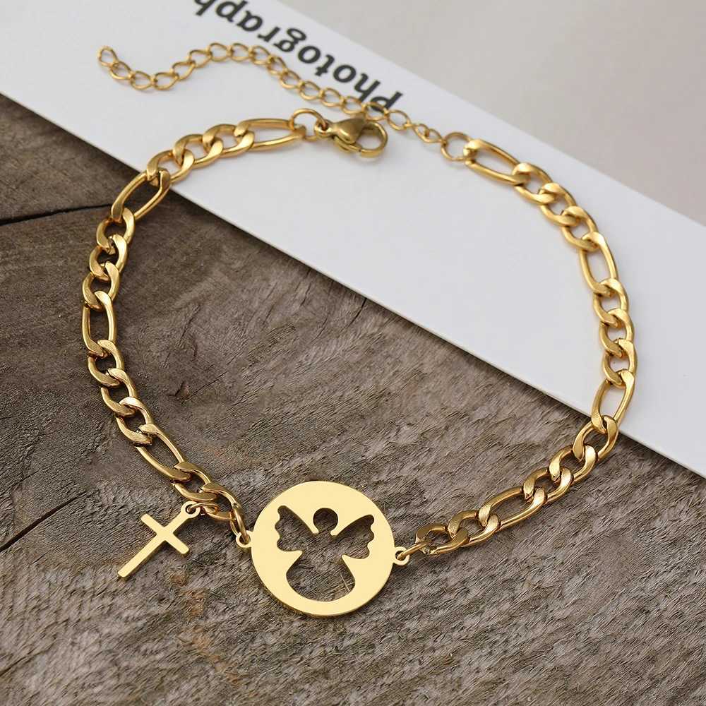Stainl Steel Bracelets Cartoon Angel Cross Cool Girls Gothic Pendants Figaro Chains Unique Charms Bracelet For Women JewelryXJ241214