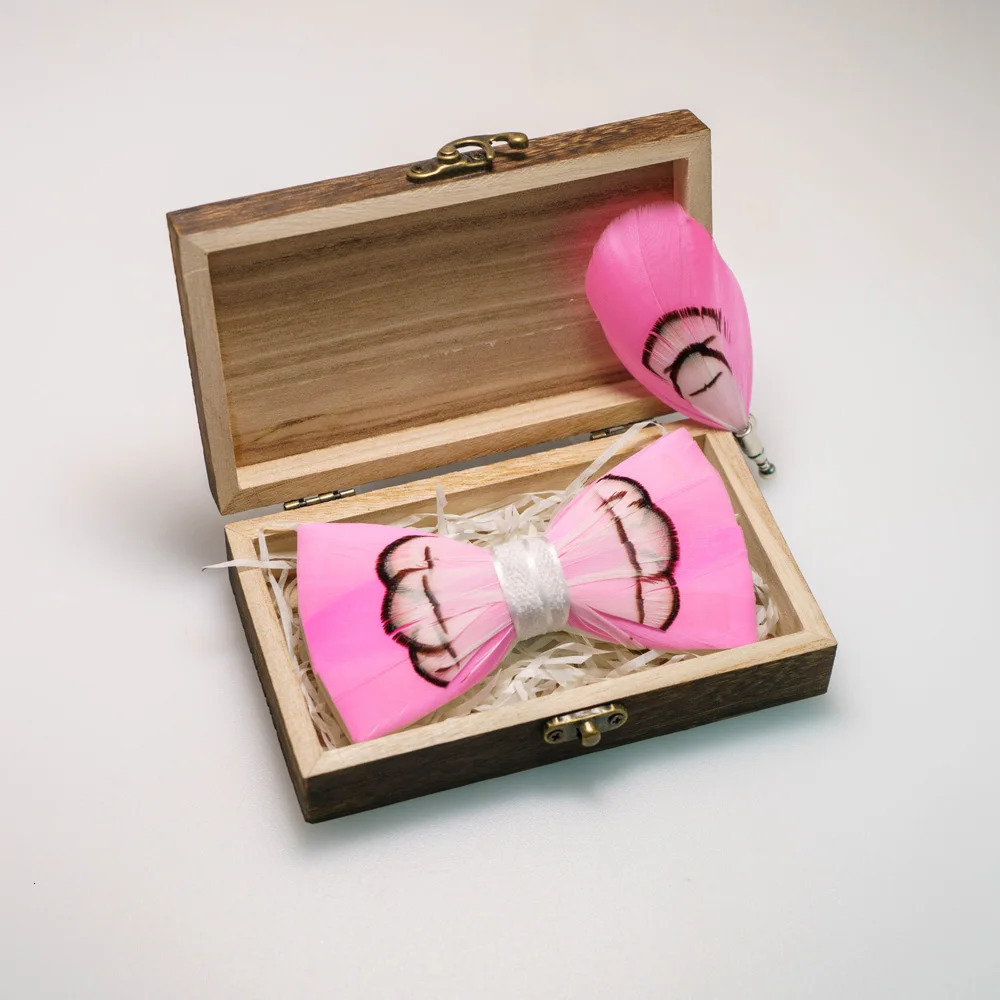 EASTEPIC Novelty Bow Ties for Men Colorful Brooch Wooden Box Mens Accessory Natural Feather Wedding Party Business Gift 241214