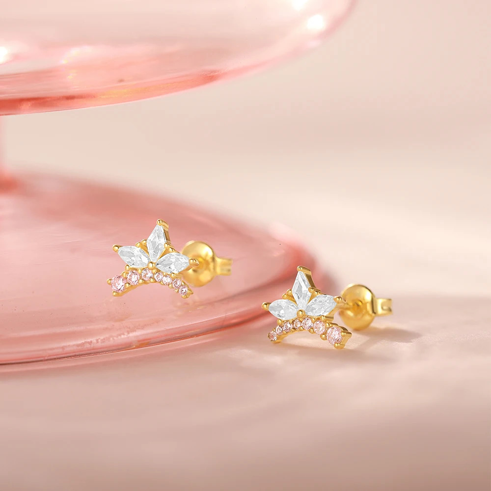 CANNER Trend S925 Sterling Silver Opal Zircon Star Flower Rainbow Piercing Stud Earrings For Women Fine Jewelry Gifts 241214